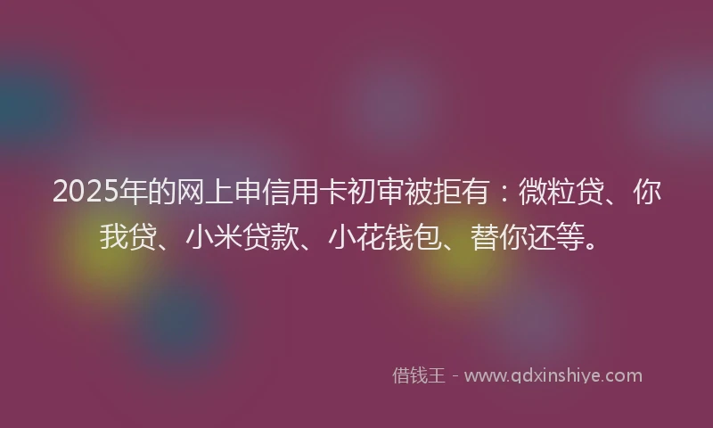 2025年的网上申信用卡初审被拒有：微粒贷、你我贷、小米贷款、小花钱包、替你还等。