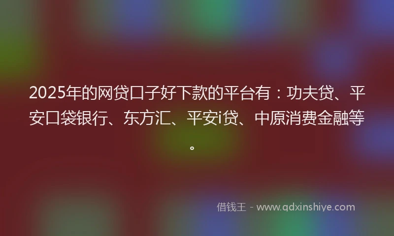 2025年的网贷口子好下款的平台有：功夫贷、平安口袋银行、东方汇、平安i贷、中原消费金融等。
