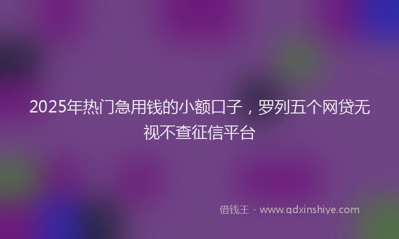 2025年热门急用钱的小额口子，罗列五个网贷无视不查征信平台