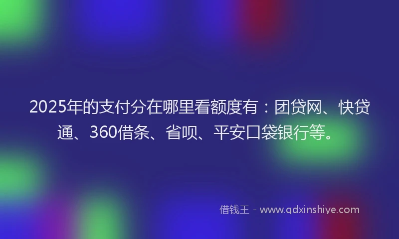 2025年的支付分在哪里看额度有：团贷网、快贷通、360借条、省呗、平安口袋银行等。