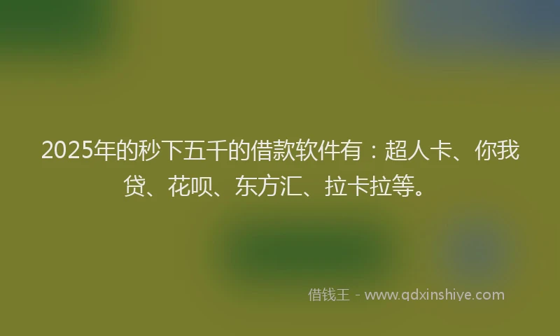 2025年的秒下五千的借款软件有：超人卡、你我贷、花呗、东方汇、拉卡拉等。