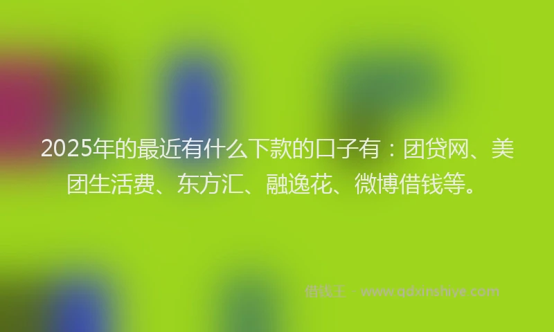 2025年的最近有什么下款的口子有：团贷网、美团生活费、东方汇、融逸花、微博借钱等。