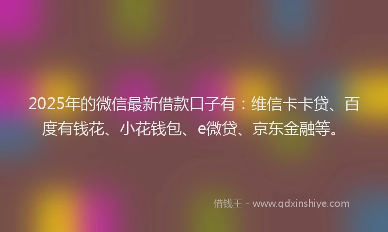 2025年的微信最新借款口子有：维信卡卡贷、百度有钱花、小花钱包、e微贷、京东金融等。