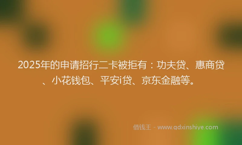 2025年的申请招行二卡被拒有：功夫贷、惠商贷、小花钱包、平安i贷、京东金融等。