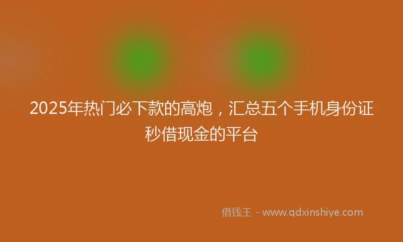 2025年热门必下款的高炮，汇总五个手机身份证秒借现金的平台