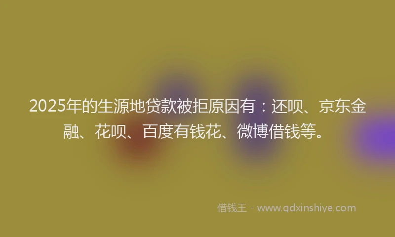 2025年的生源地贷款被拒原因有：还呗、京东金融、花呗、百度有钱花、微博借钱等。