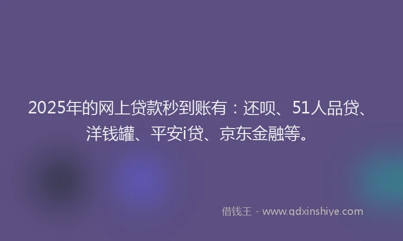 2025年的网上贷款秒到账有：还呗、51人品贷、洋钱罐、平安i贷、京东金融等。