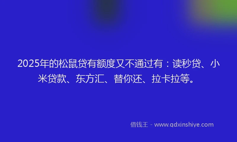 2025年的松鼠贷有额度又不通过有：读秒贷、小米贷款、东方汇、替你还、拉卡拉等。