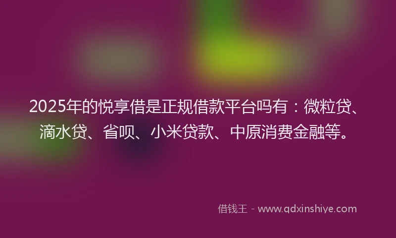 2025年的悦享借是正规借款平台吗有：微粒贷、滴水贷、省呗、小米贷款、中原消费金融等。