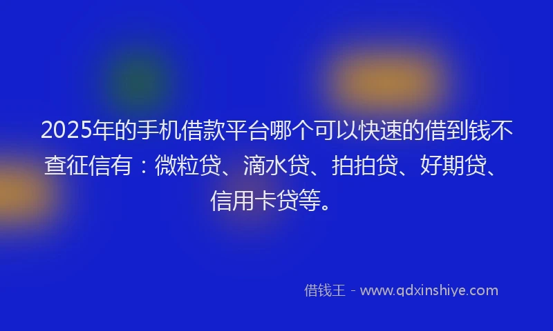 2025年的手机借款平台哪个可以快速的借到钱不查征信有：微粒贷、滴水贷、拍拍贷、好期贷、信用卡贷等。