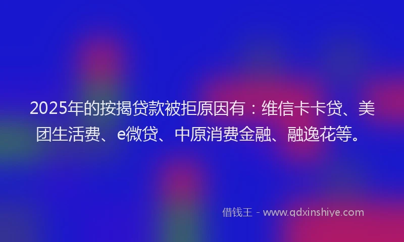 2025年的按揭贷款被拒原因有：维信卡卡贷、美团生活费、e微贷、中原消费金融、融逸花等。