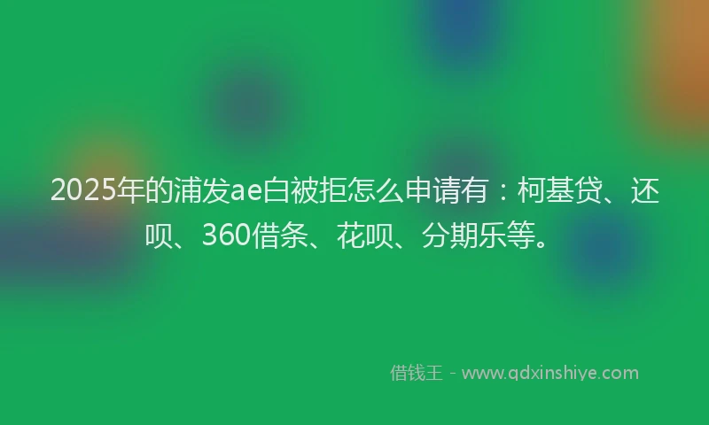 2025年的浦发ae白被拒怎么申请有：柯基贷、还呗、360借条、花呗、分期乐等。