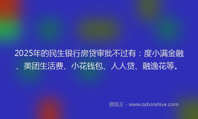 2025年的民生银行房贷审批不过有：度小满金融、美团生活费、小花钱包、人人贷、融逸花等。