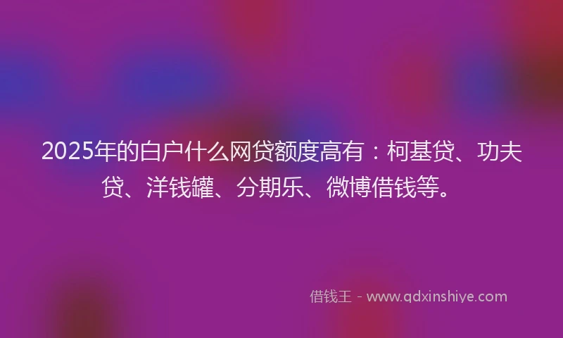 2025年的白户什么网贷额度高有：柯基贷、功夫贷、洋钱罐、分期乐、微博借钱等。