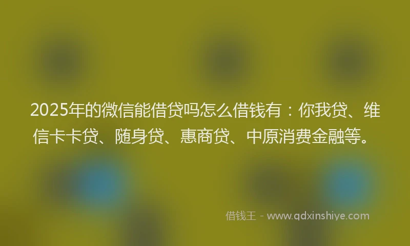 2025年的微信能借贷吗怎么借钱有：你我贷、维信卡卡贷、随身贷、惠商贷、中原消费金融等。