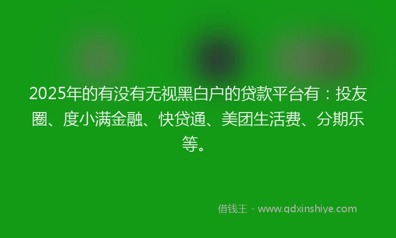 2025年的有没有无视黑白户的贷款平台有：投友圈、度小满金融、快贷通、美团生活费、分期乐等。