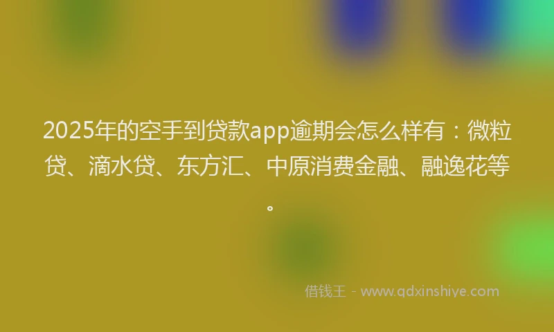 2025年的空手到贷款app逾期会怎么样有：微粒贷、滴水贷、东方汇、中原消费金融、融逸花等。