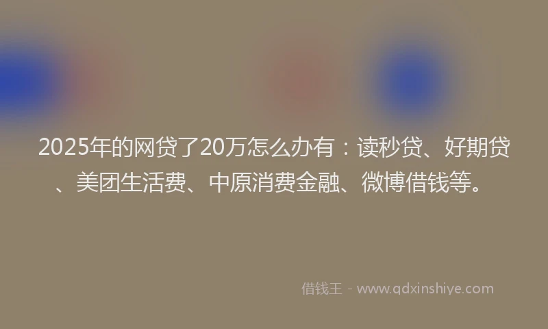 2025年的网贷了20万怎么办有：读秒贷、好期贷、美团生活费、中原消费金融、微博借钱等。
