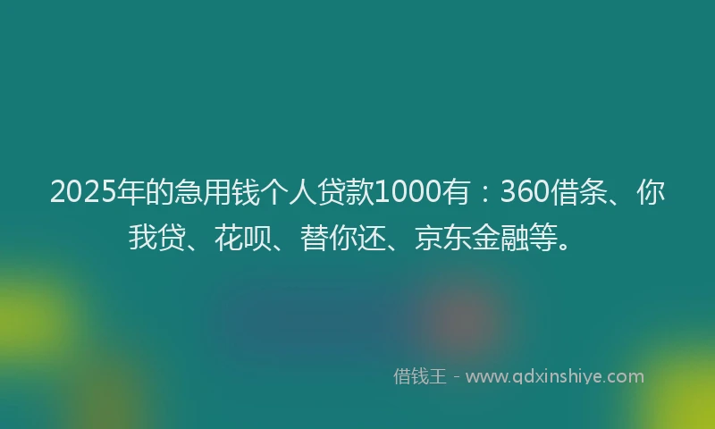 2025年的急用钱个人贷款1000有：360借条、你我贷、花呗、替你还、京东金融等。