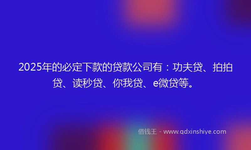 2025年的必定下款的贷款公司有：功夫贷、拍拍贷、读秒贷、你我贷、e微贷等。