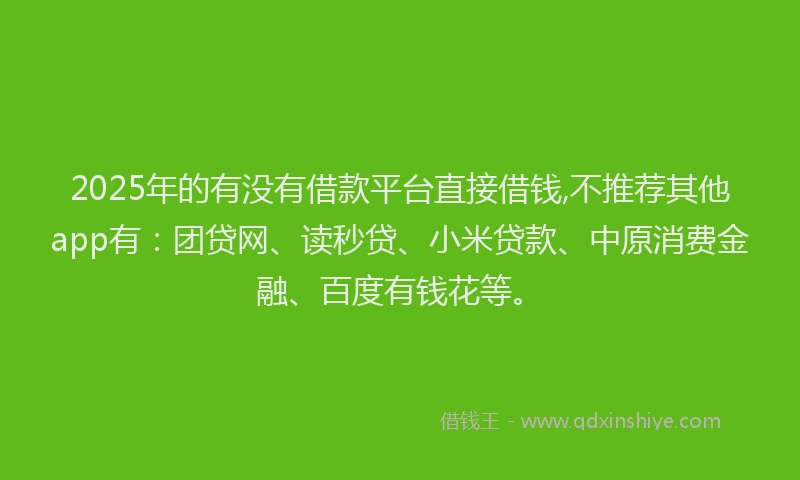 2025年的有没有借款平台直接借钱,不推荐其他app有：团贷网、读秒贷、小米贷款、中原消费金融、百度有钱花等。