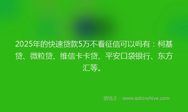2025年的快速贷款5万不看征信可以吗有：柯基贷、微粒贷、维信卡卡贷、平安口袋银行、东方汇等。