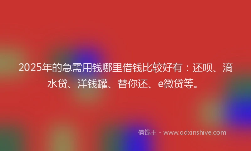 2025年的急需用钱哪里借钱比较好有：还呗、滴水贷、洋钱罐、替你还、e微贷等。