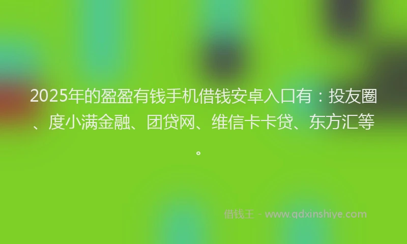 2025年的盈盈有钱手机借钱安卓入口有：投友圈、度小满金融、团贷网、维信卡卡贷、东方汇等。