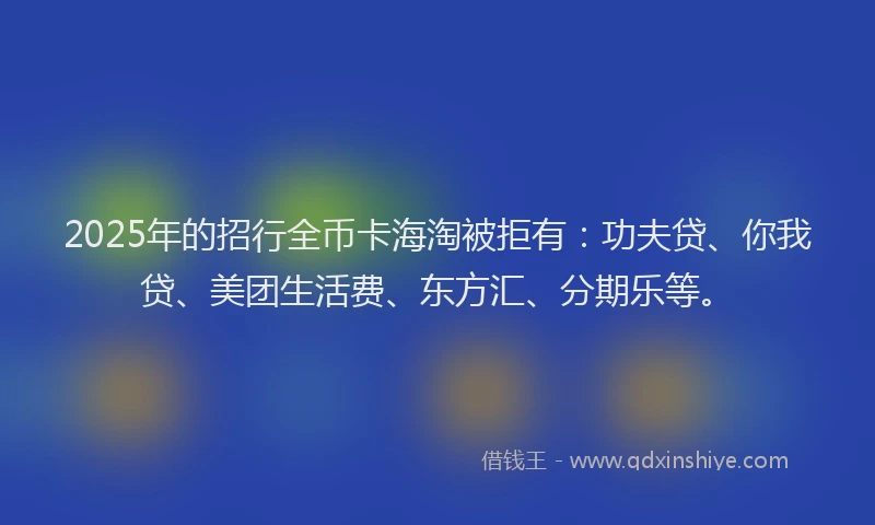 2025年的招行全币卡海淘被拒有：功夫贷、你我贷、美团生活费、东方汇、分期乐等。