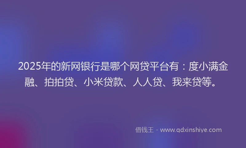 2025年的新网银行是哪个网贷平台有：度小满金融、拍拍贷、小米贷款、人人贷、我来贷等。