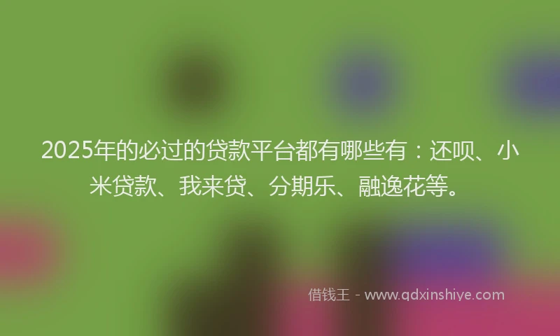 2025年的必过的贷款平台都有哪些有：还呗、小米贷款、我来贷、分期乐、融逸花等。