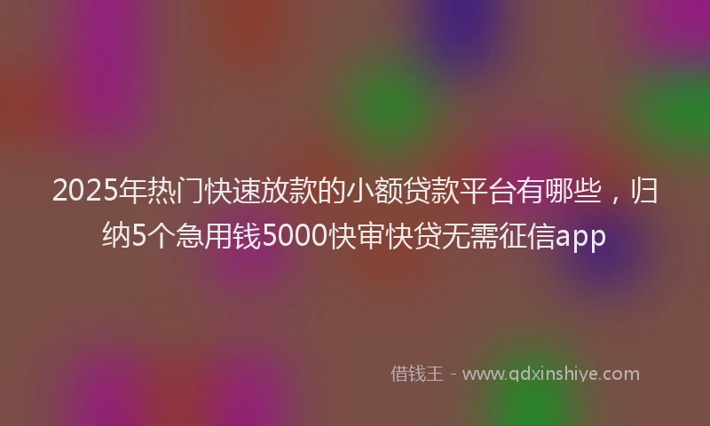 2025年热门快速放款的小额贷款平台有哪些，归纳5个急用钱5000快审快贷无需征信app