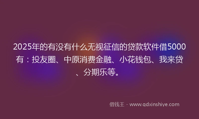 2025年的有没有什么无视征信的贷款软件借5000有：投友圈、中原消费金融、小花钱包、我来贷、分期乐等。