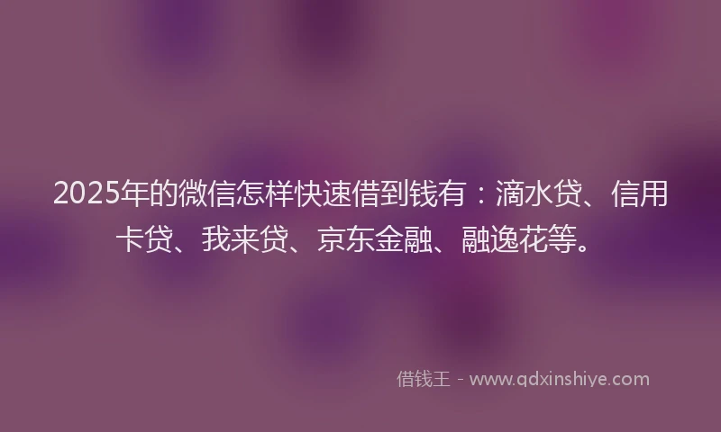 2025年的微信怎样快速借到钱有：滴水贷、信用卡贷、我来贷、京东金融、融逸花等。