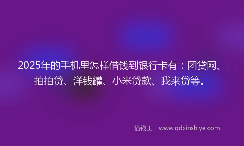 2025年的手机里怎样借钱到银行卡有：团贷网、拍拍贷、洋钱罐、小米贷款、我来贷等。