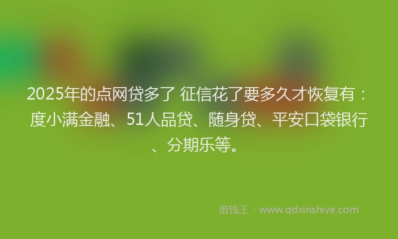 2025年的点网贷多了 征信花了要多久才恢复有：度小满金融、51人品贷、随身贷、平安口袋银行、分期乐等。