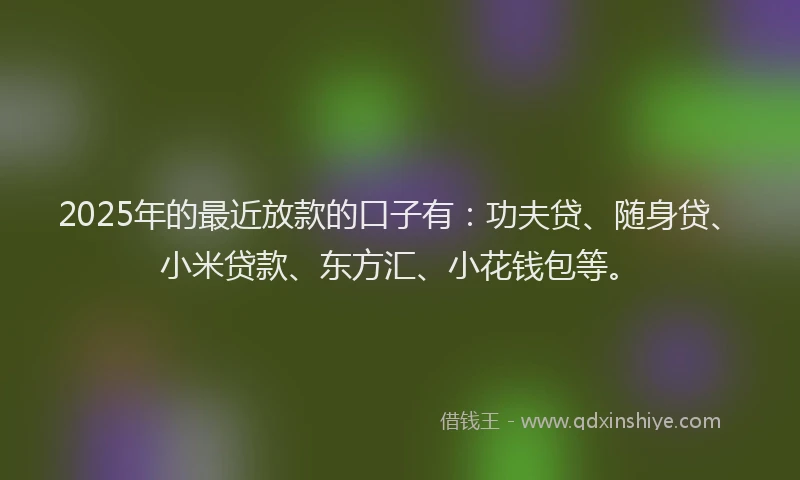 2025年的最近放款的口子有：功夫贷、随身贷、小米贷款、东方汇、小花钱包等。