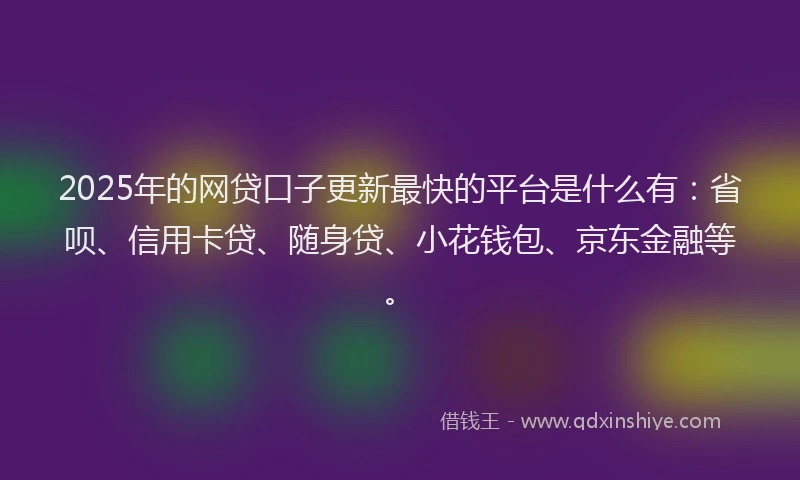 2025年的网贷口子更新最快的平台是什么有：省呗、信用卡贷、随身贷、小花钱包、京东金融等。