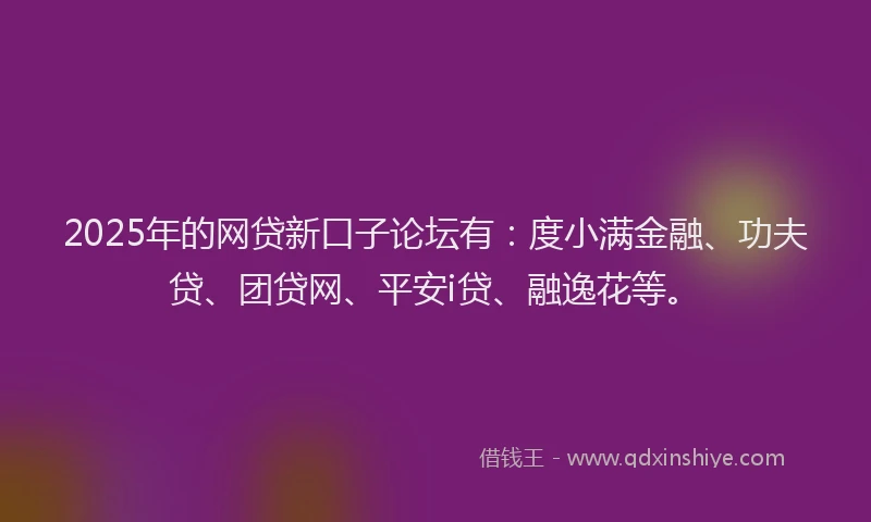 2025年的网贷新口子论坛有：度小满金融、功夫贷、团贷网、平安i贷、融逸花等。