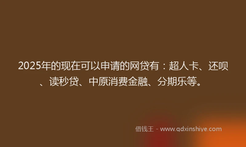 2025年的现在可以申请的网贷有：超人卡、还呗、读秒贷、中原消费金融、分期乐等。