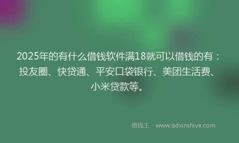 2025年的有什么借钱软件满18就可以借钱的有：投友圈、快贷通、平安口袋银行、美团生活费、小米贷款等。