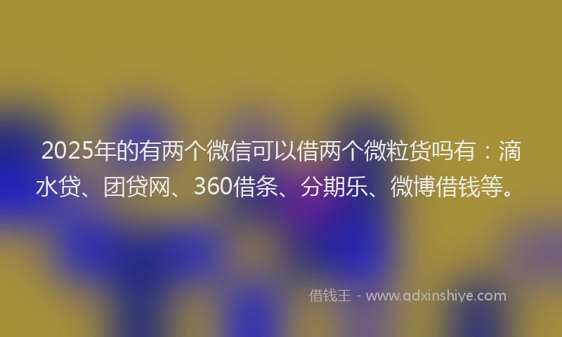 2025年的有两个微信可以借两个微粒货吗有：滴水贷、团贷网、360借条、分期乐、微博借钱等。