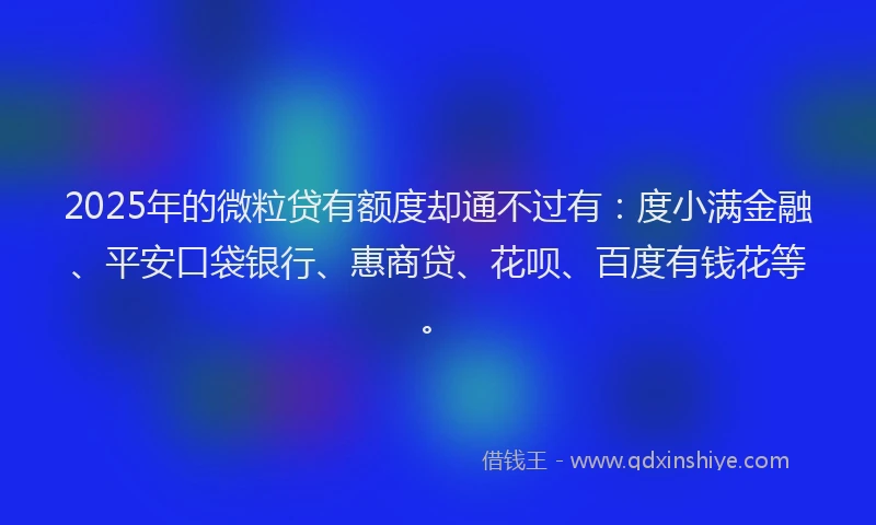2025年的微粒贷有额度却通不过有：度小满金融、平安口袋银行、惠商贷、花呗、百度有钱花等。