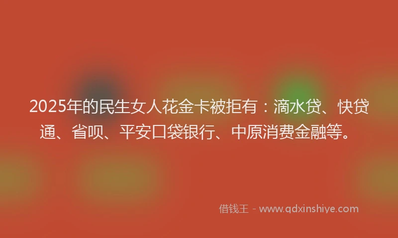 2025年的民生女人花金卡被拒有：滴水贷、快贷通、省呗、平安口袋银行、中原消费金融等。