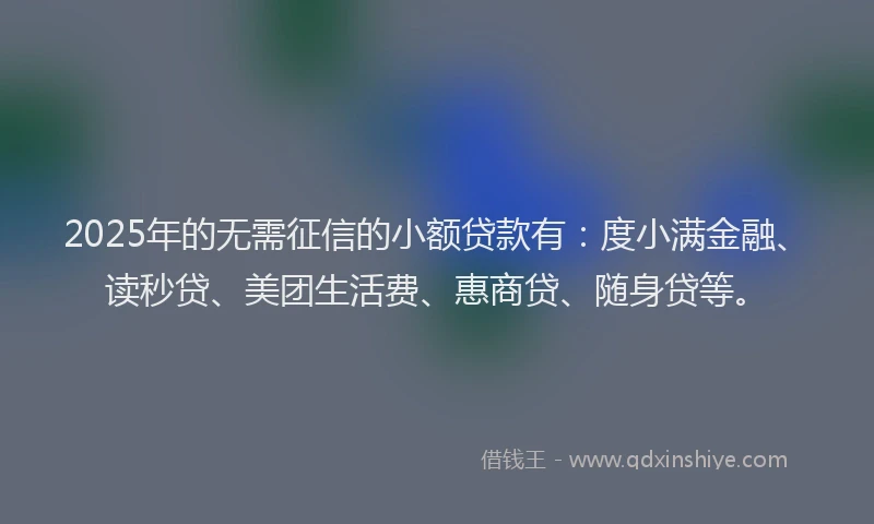 2025年的无需征信的小额贷款有：度小满金融、读秒贷、美团生活费、惠商贷、随身贷等。