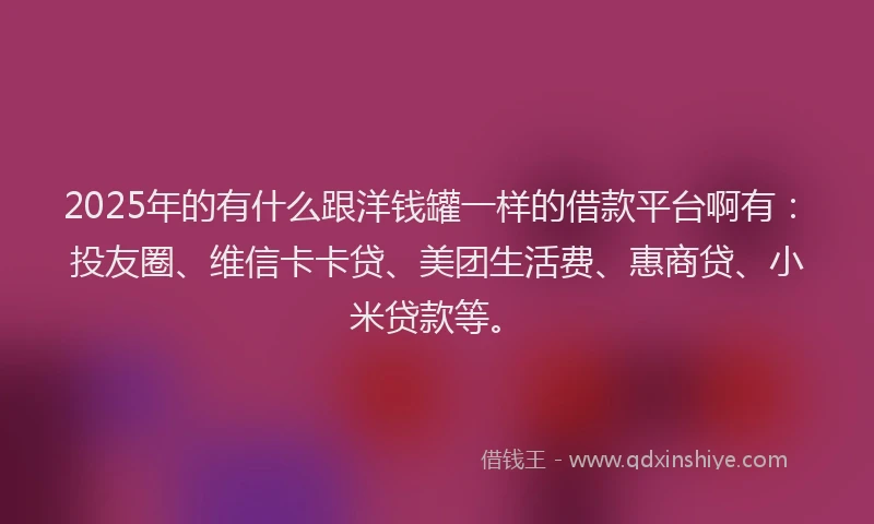 2025年的有什么跟洋钱罐一样的借款平台啊有：投友圈、维信卡卡贷、美团生活费、惠商贷、小米贷款等。