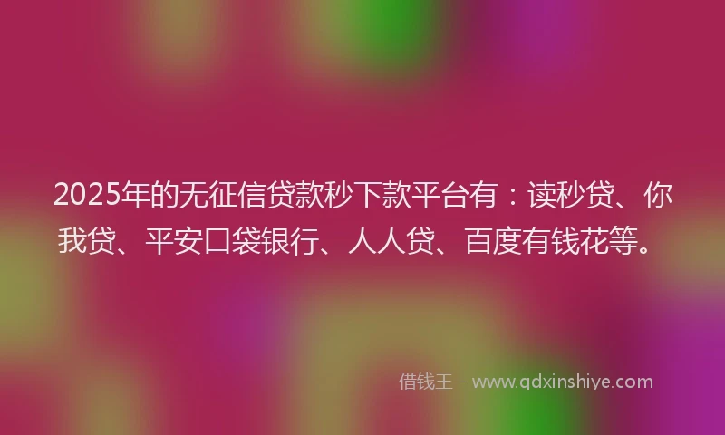 2025年的无征信贷款秒下款平台有：读秒贷、你我贷、平安口袋银行、人人贷、百度有钱花等。