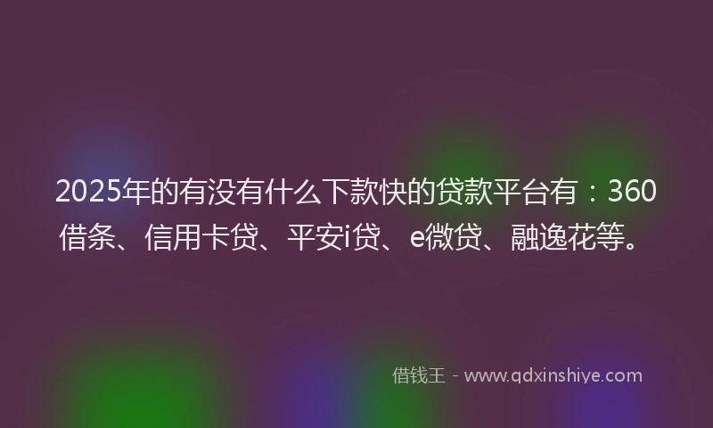 2025年的有没有什么下款快的贷款平台有：360借条、信用卡贷、平安i贷、e微贷、融逸花等。
