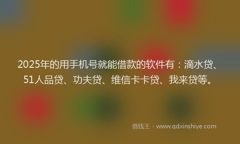 2025年的用手机号就能借款的软件有：滴水贷、51人品贷、功夫贷、维信卡卡贷、我来贷等。