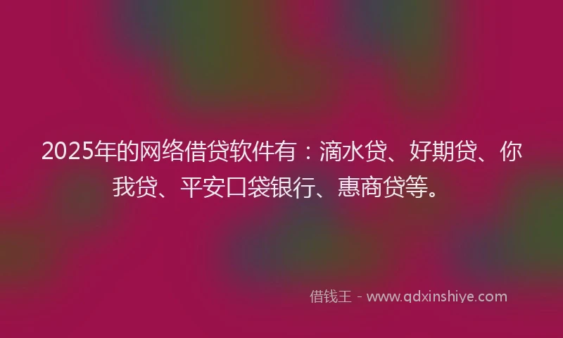 2025年的网络借贷软件有：滴水贷、好期贷、你我贷、平安口袋银行、惠商贷等。